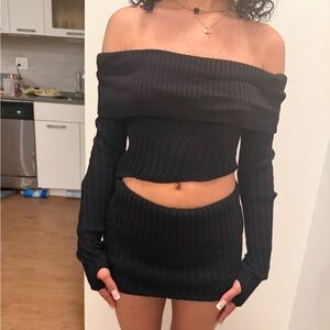 Off-Shoulder Black Sweater Set